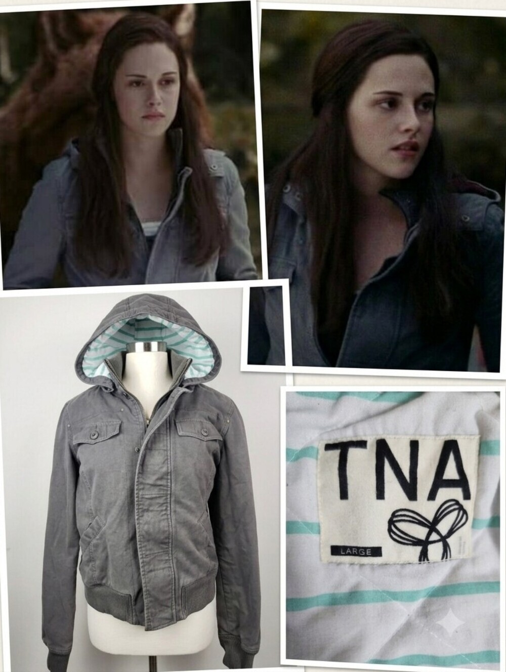ASO Bella Swan Grey Utility Jacket ALT Lining Size Large As Seen On Twilight